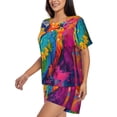 thumbnail image 2 of Susaid Vibrant Parrot Splash Art Print Women's Pajama Set, Button-Up Sleepwear with Elastic Waist Shorts, Perfect for Lounging, Yoga, Beach, and Casual Wear-4X-Large, 2 of 7