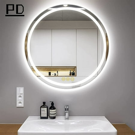 

24 inch Round Bathroom Mirror with LED Lights Illuminated Backlit Circle Mirror Wall Mount Vanity Mirror Touch Button Anti-Fog Dimmable