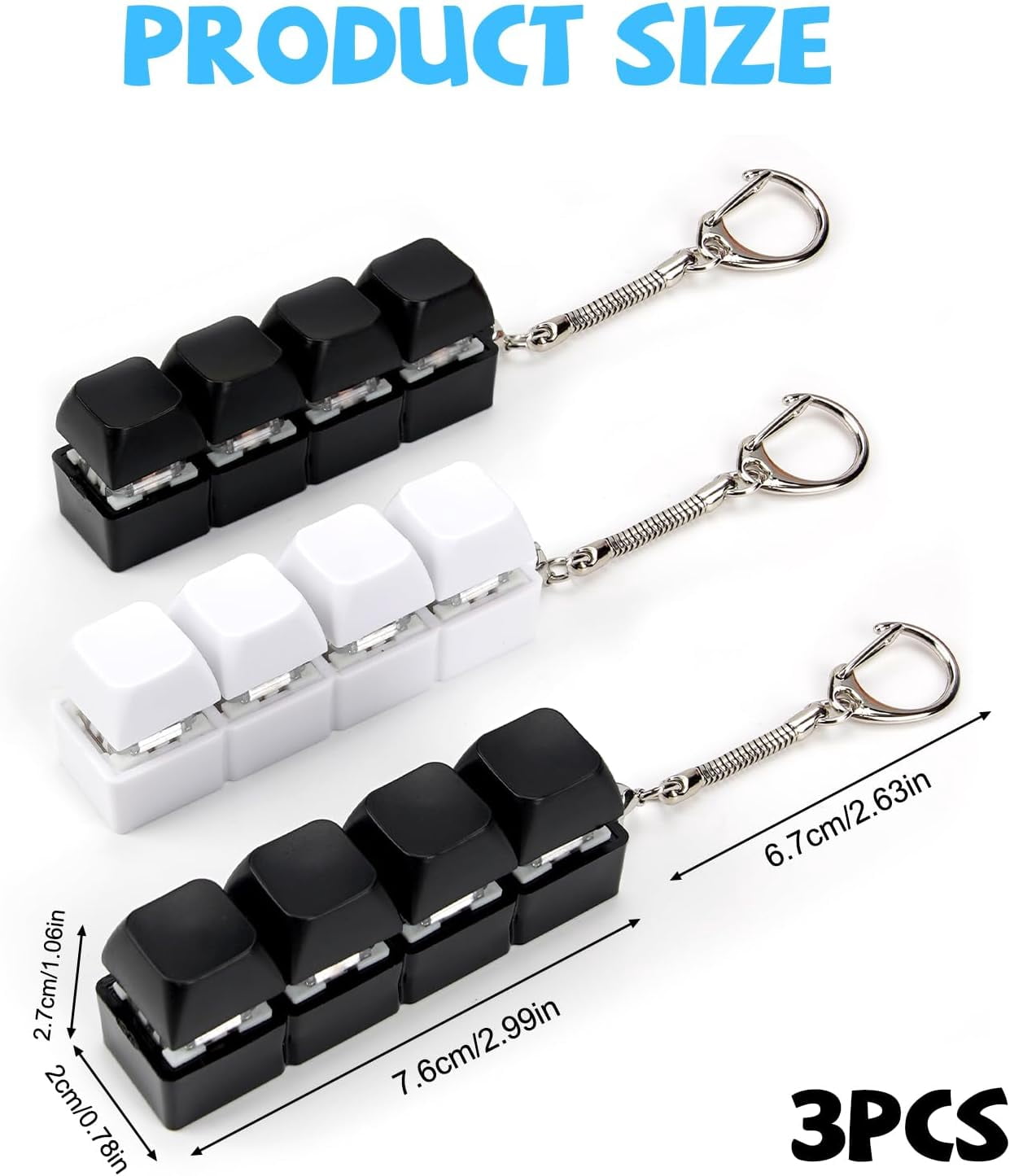 3Pcs Keyboard Fidget Toy 4-Button Fidget Keyboard Keychain Stress Relief Toys Funny Fidget Keyring Finger Keyboard Keychain Keyboard Clicker Fidget Decompression Toys