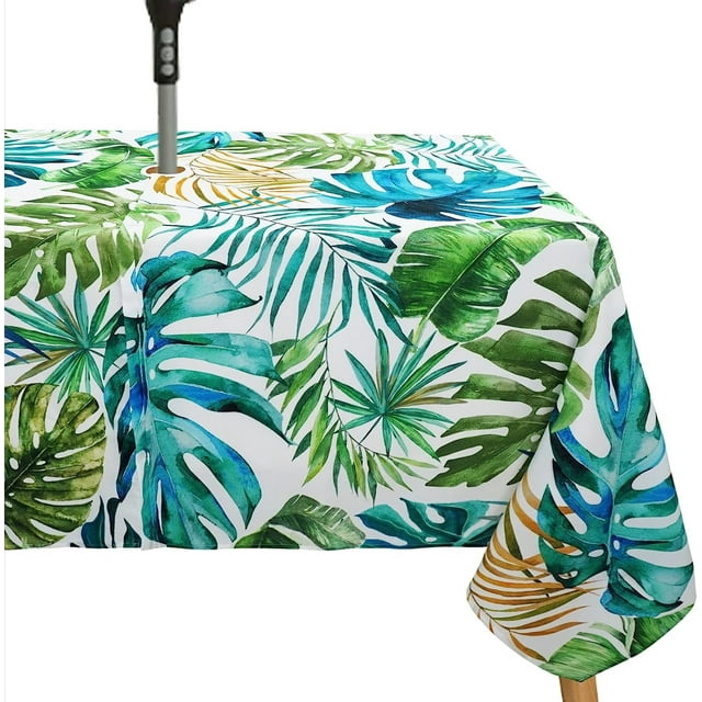 Waterproof Outdoor Tablecloth with Umbrella Hole for Rectangle Table 60x84inch Rainforest Patio Table Cloth with Zipper