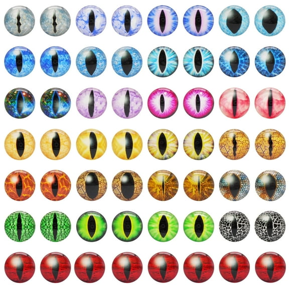 50 Pairs 8mm Glass Animal Eyes Luminous Vertical Pupil Evil Dragon Eyes Dome Flat Back Scrapbook Cabochons Glow in Dark Cat Lizard Frog Eyes DIY Toy Doll Making Accessories