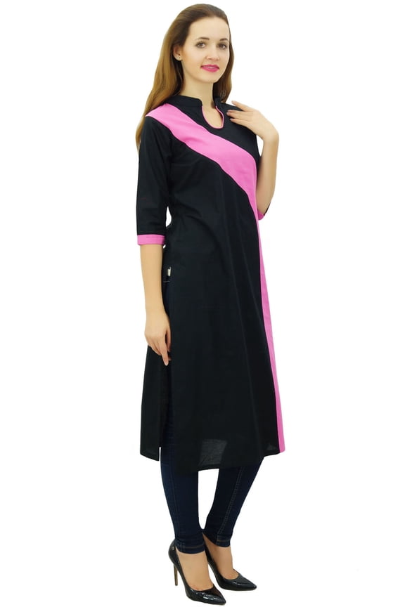 Women's Cotton Kurta Kurti 3/4 Sleeve Summer Tunic Indian Clothing-12