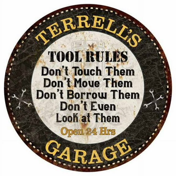 TERRELL'S Garage Rules 14" Round Metal Sign Garage Bar Wall Decor 100140013446
