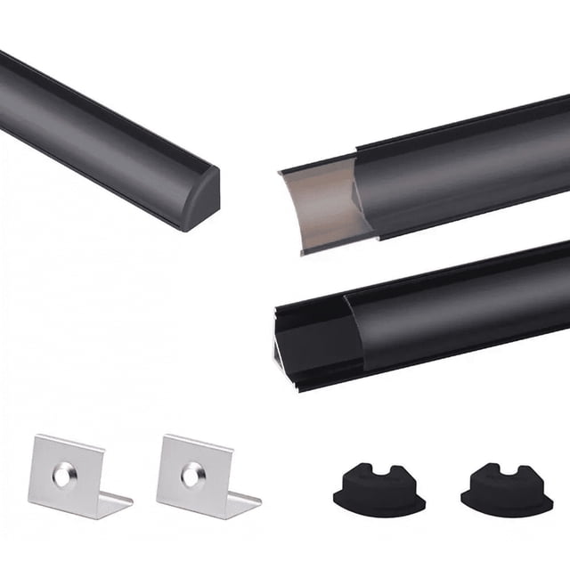 3pcs Perfil De Aluminio Para Tira Led En Casa Oficinas 3m Negro mica negra