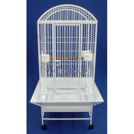 YML WI24WHTR Dome Top Wrought Iron Parrot Cage in White