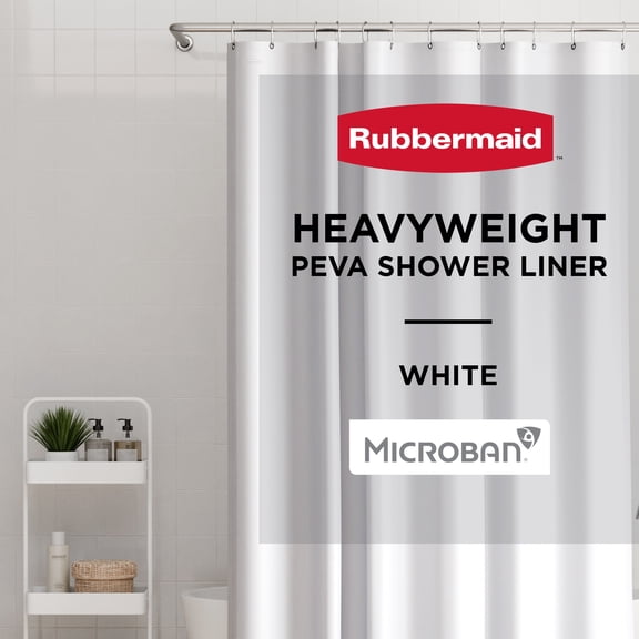 Rubbermaid White Heavyweight Waterproof PEVA Shower Curtain Liner, BPA-Free, 70 x 72 Inches