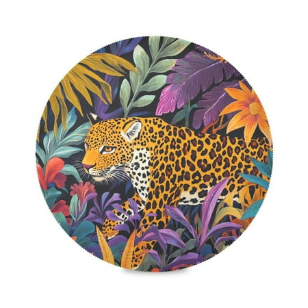 

Round Plate Mat 15.4x15.4 Inchesx6 Placemat Table Mat Kitchen Mat Coffee Mat Fabric Thick Strong Wear-Resistant Heat Resistance Flowers and Jaguars