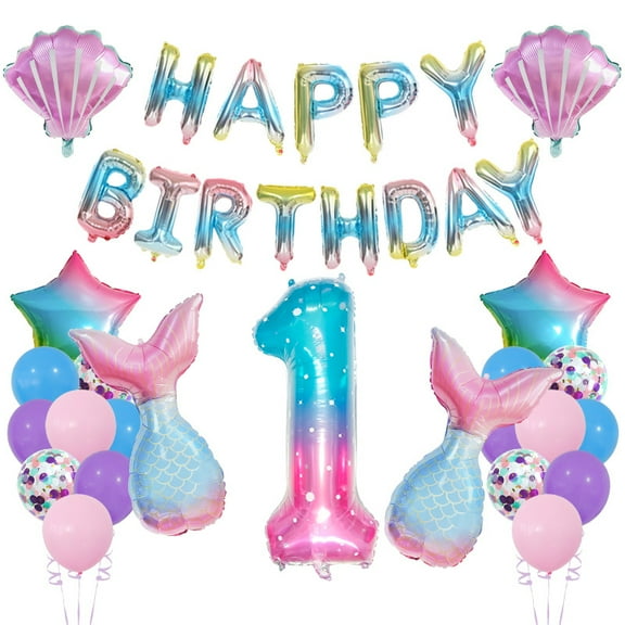 Mermaid Starry Sky Digital Balloon Set with Flag and Latex Balloon for Birthday Party Decoration