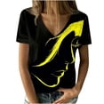 thumbnail image 2 of Pompotops Mode Femme Été Col en V Manches Courtes Imprimé T-shirt Décontracté Blouse, 2 of 4