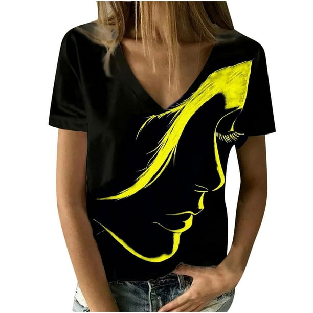 Tops Para Mujer Blusa Casual Elegante Camiseta Con Estampado de Manga Corta Con Cuello en V de Moda Odeerbi ODB162043