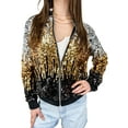 thumbnail image 1 of Womens Sequin Long Sleeve Front Zip Jacket with Ribbed Cuffs, 1 of 5