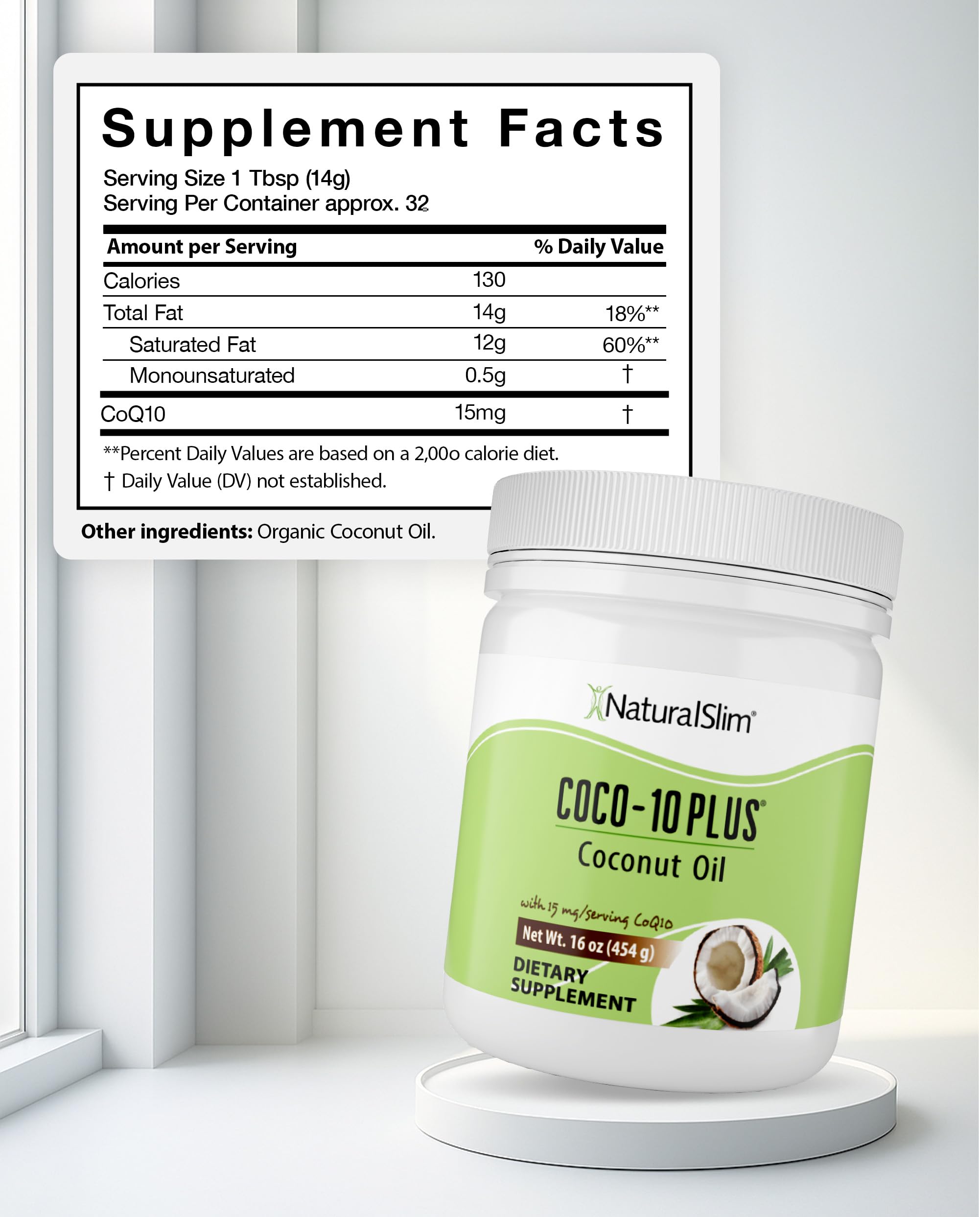 NaturalSlim Coco-10 Plus® – Blend of Organic Coconut Oil & Coenzyme Q10, 16oz