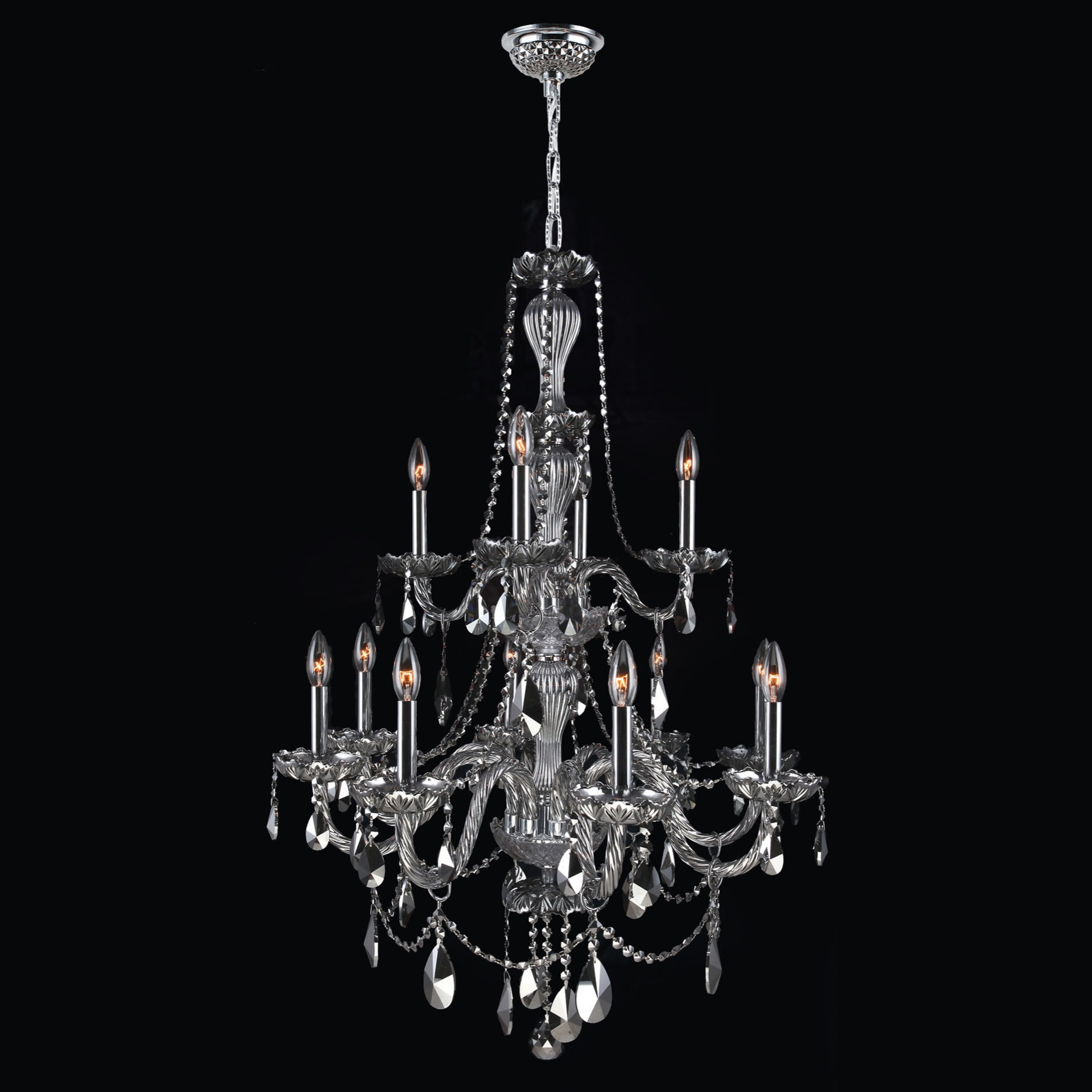 Provence Collection 12 Light Chrome Finish and Chrome Crystal Chandelier 28" D x 41" H Two 2 Tier Large