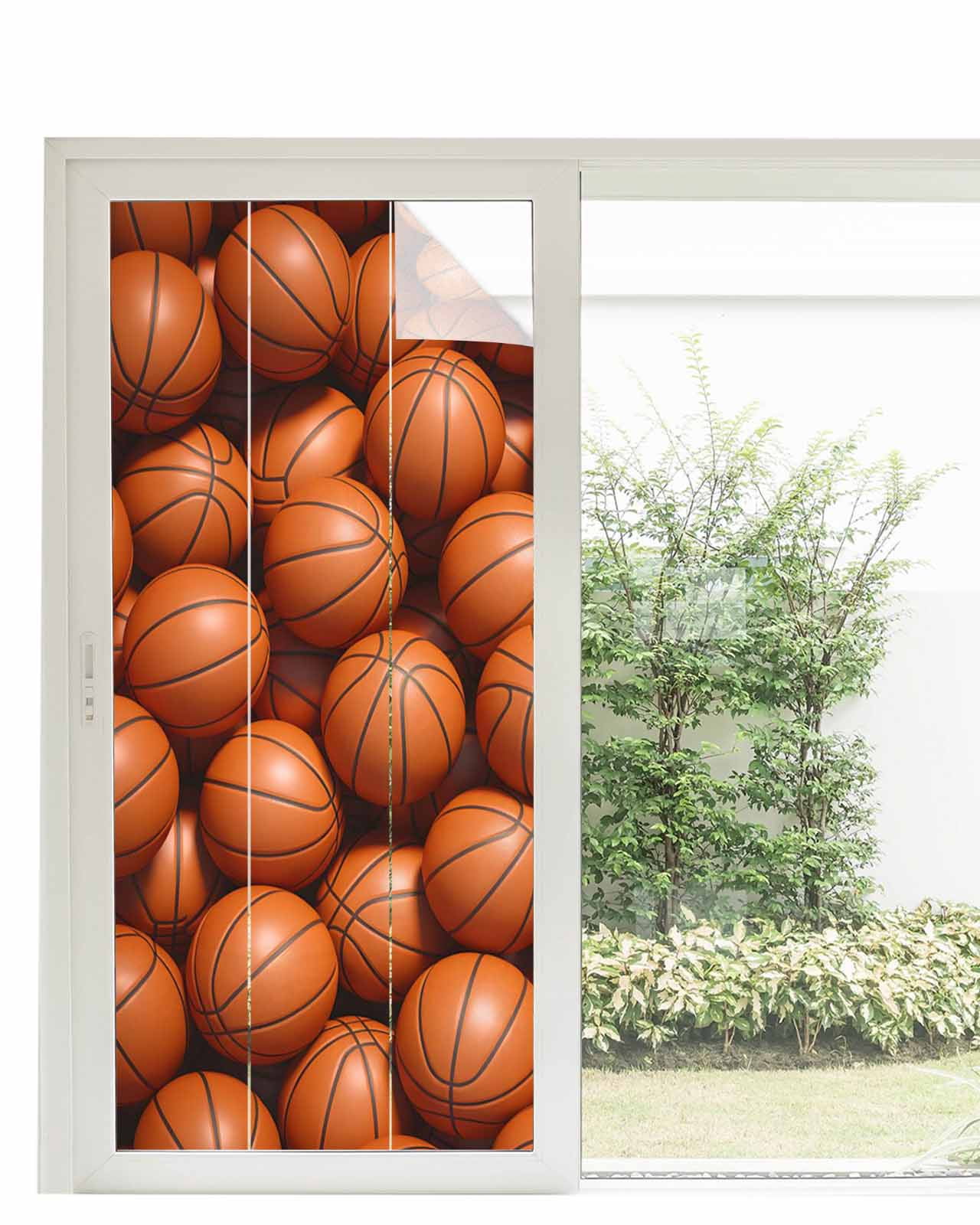 Basketball Window Privacy Film Stained Glass Window Film Decorative Windows Cover Static Windows Cling for Glass Door Sports Brown Basketball Stickers for Bathroom 35.4"x78.7"
