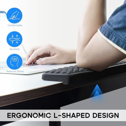Tekola L-Shaped Desk Elbow Pad for Desk, Memory Foam Elbow Support Padding with Non-Slip, 2 Pack Ergonomic Desk Edge Cushion, Wrist Comfort Support for Office Home Black