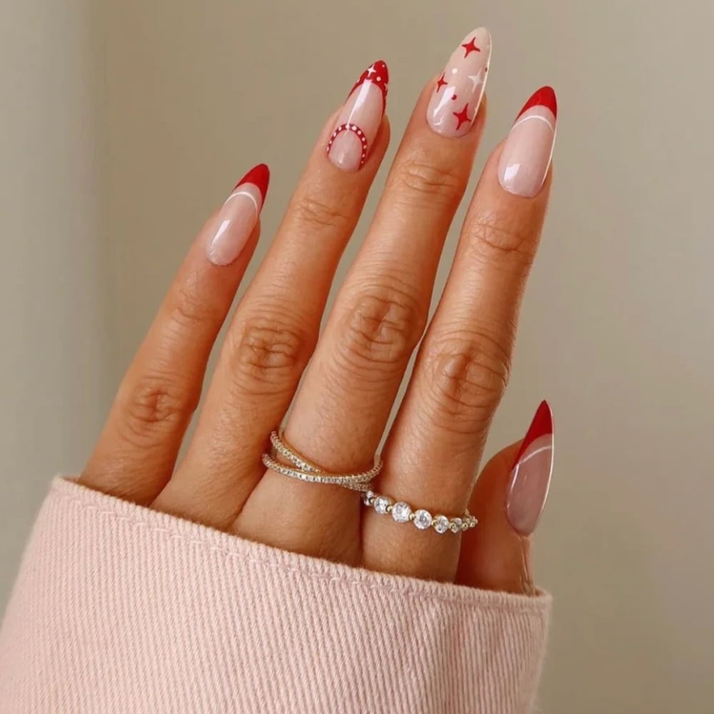 Fofosbeauty 24 pcs Almond Nails Designs 2022, Medium Press on Nails French  Tip Nails, Red Sparkle Heart - Walmart.com