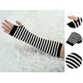 thumbnail image 2 of INSPIRE CHIC Women's Gloves White Black Stripes Acrylic Fingerless Arm Warmers Gloves Black + White, 2 of 6