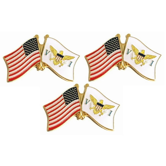 US Virgin Island & US Crossed Flag Lapel Pins, Pack of 3