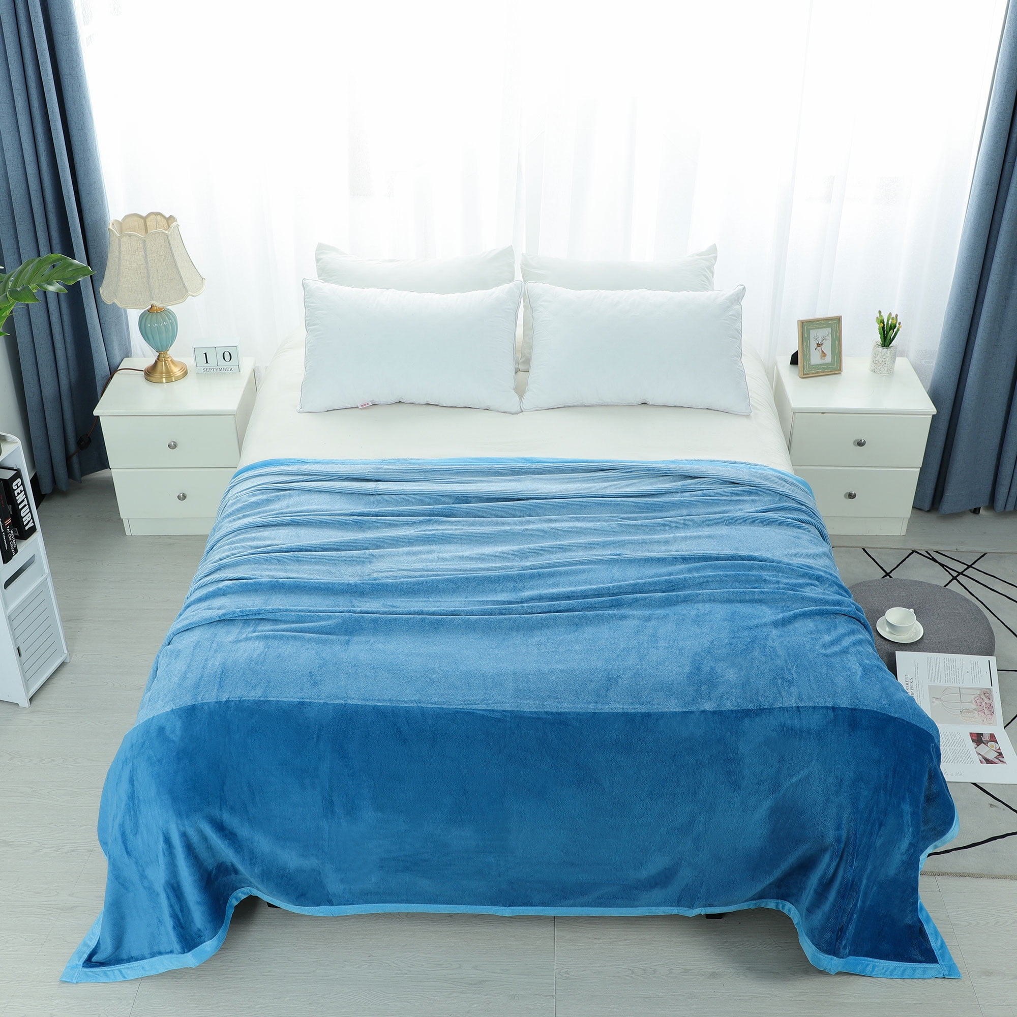 Soft Warm Flannel Fleece Bed Blanket Lightweight Microfiber Gradient