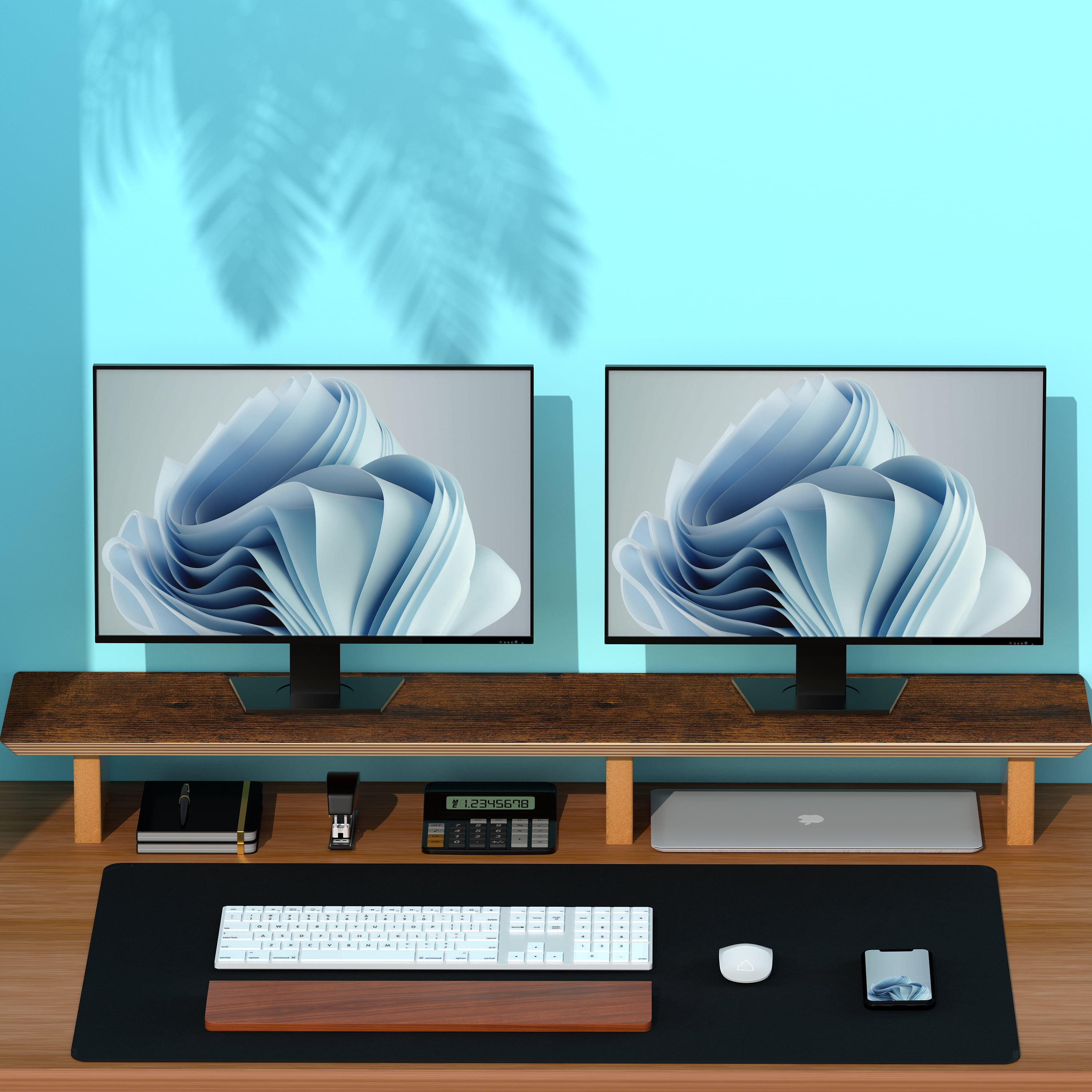 Aothia Large Dual Monitor Stand,Wooden Riser Supports Laptop Computer/TV(Vintage)