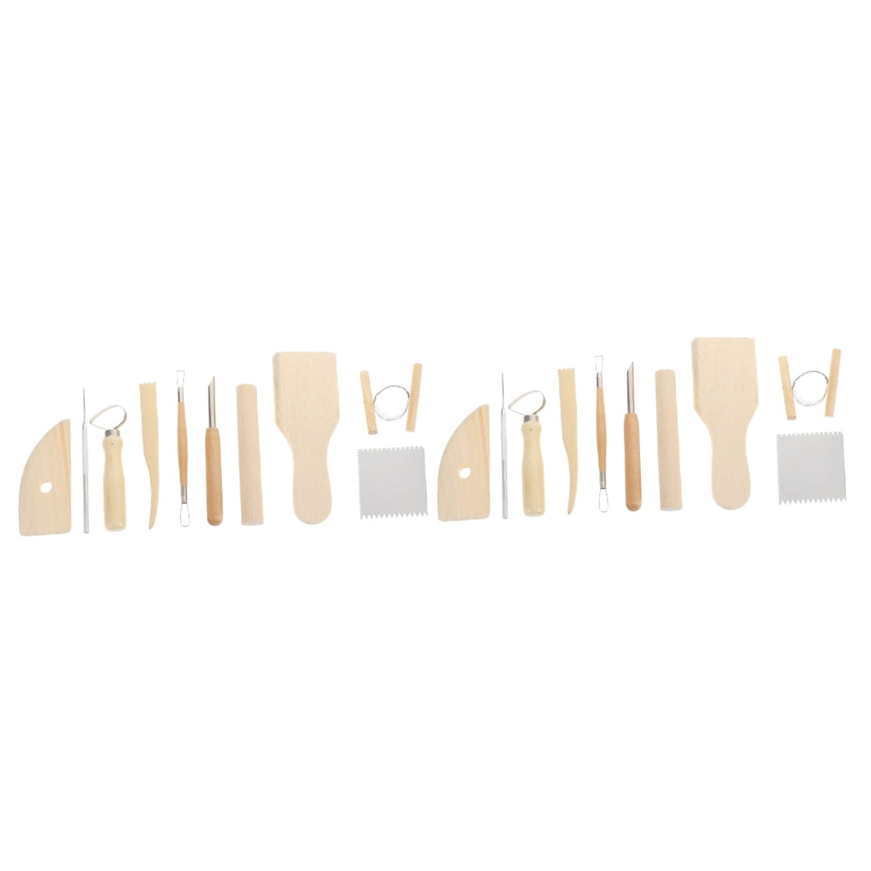 DINHEAROM Clay Tools Wood Stainless Steel Pottery Clay Tools DIY Pottery 2 Sets 7.2x2.8x0.6in