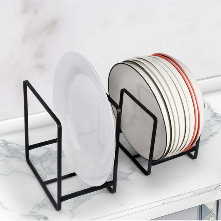 SUNFICON 3 Pack Plate Holders Organizer, Metal Dish Storage Dying Display Rack for Cabinet, Counter and Cupboard - Black, 2 Large and 1 Small, Size