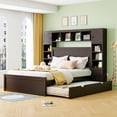 thumbnail image 2 of New Queen Size Wooden Bed With All-in-One Cabinet, Shelf and Sockets,Twin XL Trundle,Espresso, 2 of 10