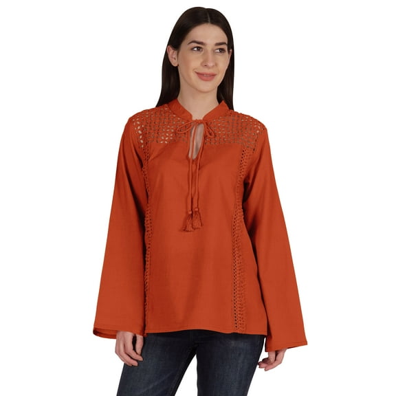 Moomaya Womens Mandarin Collar Tunic Full Sleeve Summer Plain Cotton Top
