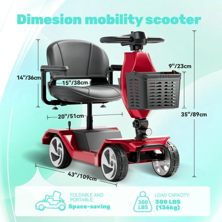 Edcsi Foldable Travel Motorized Scooter & Powered Electric Wheelchair - 4 Wheel Lightweight Mobility Scooter with Seat for Adults/Seniors