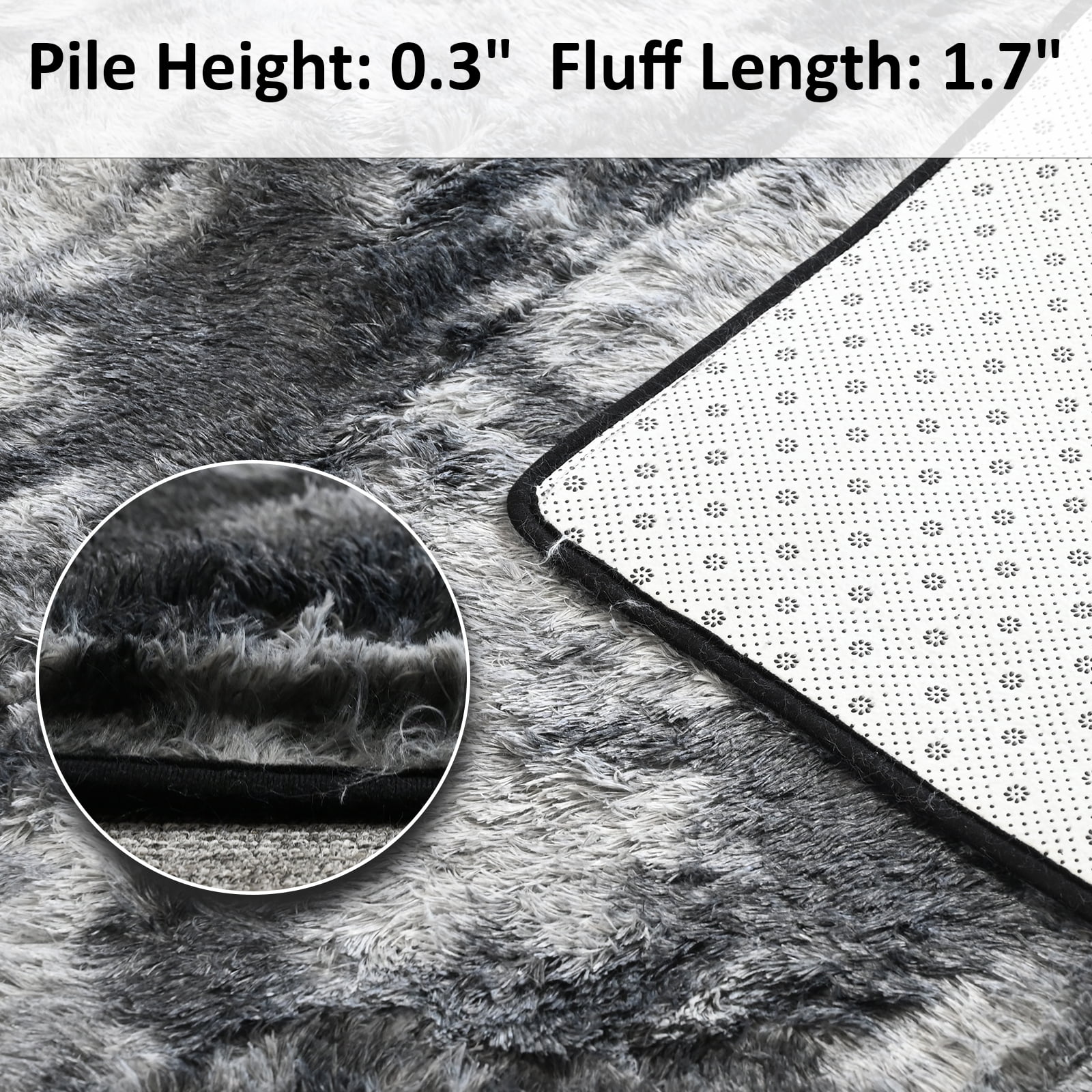Pentantan 8’ x 10’ Shag Area Rugs, Soft Fluffy Indoor Carpet for Living Room Bedroom Decor, Tie-dyed Dark Gray