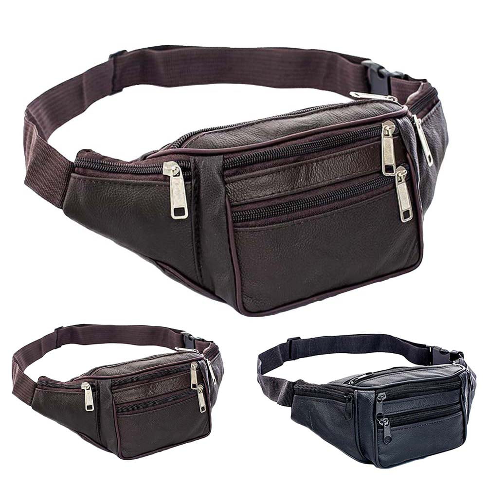 Brown hion Men's Outdoor Travel Sport Faux Leather Sling st Fanny Pack Waist Bag 