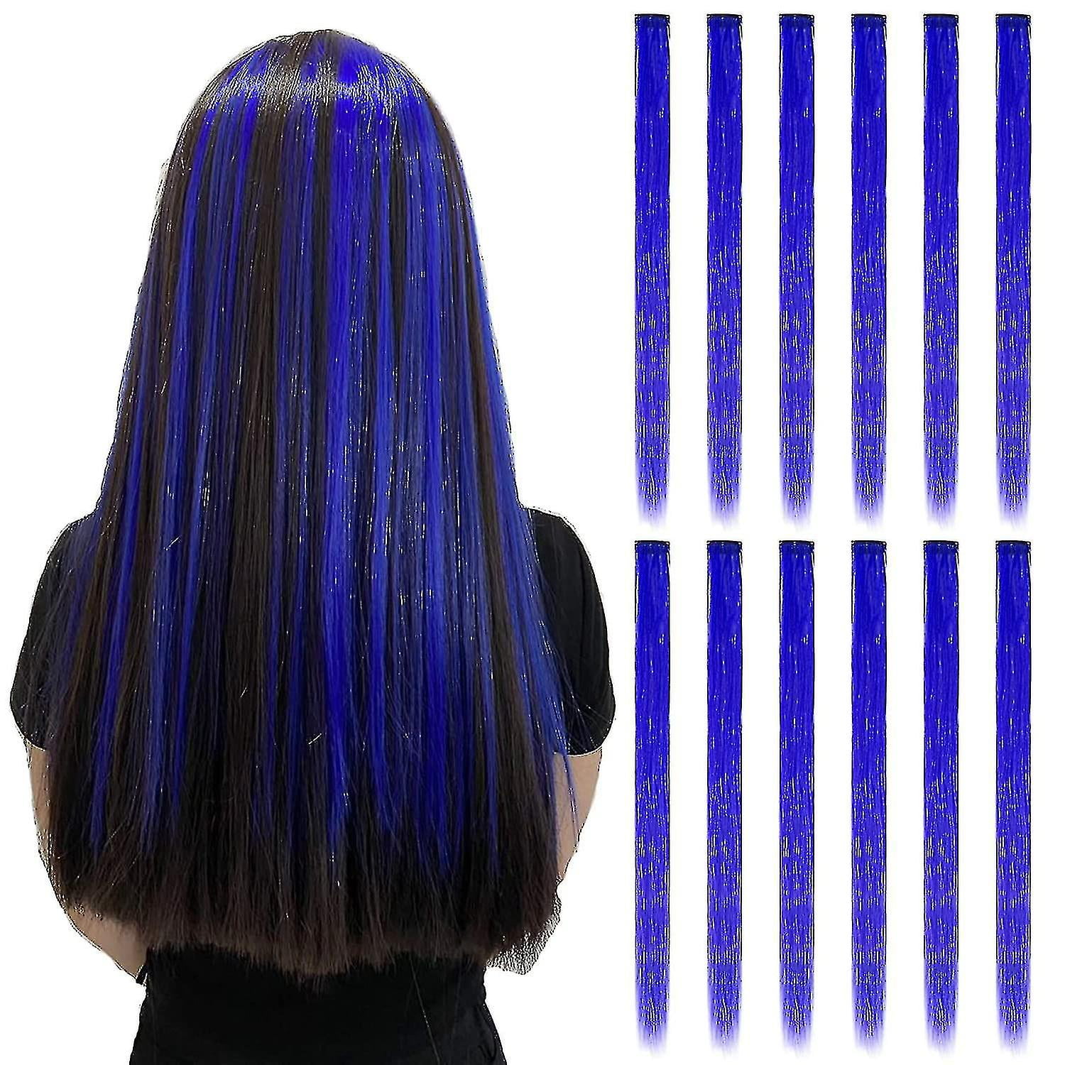 12pcs Colorful Blue Hair Extensions Clip In Extensions Walmart