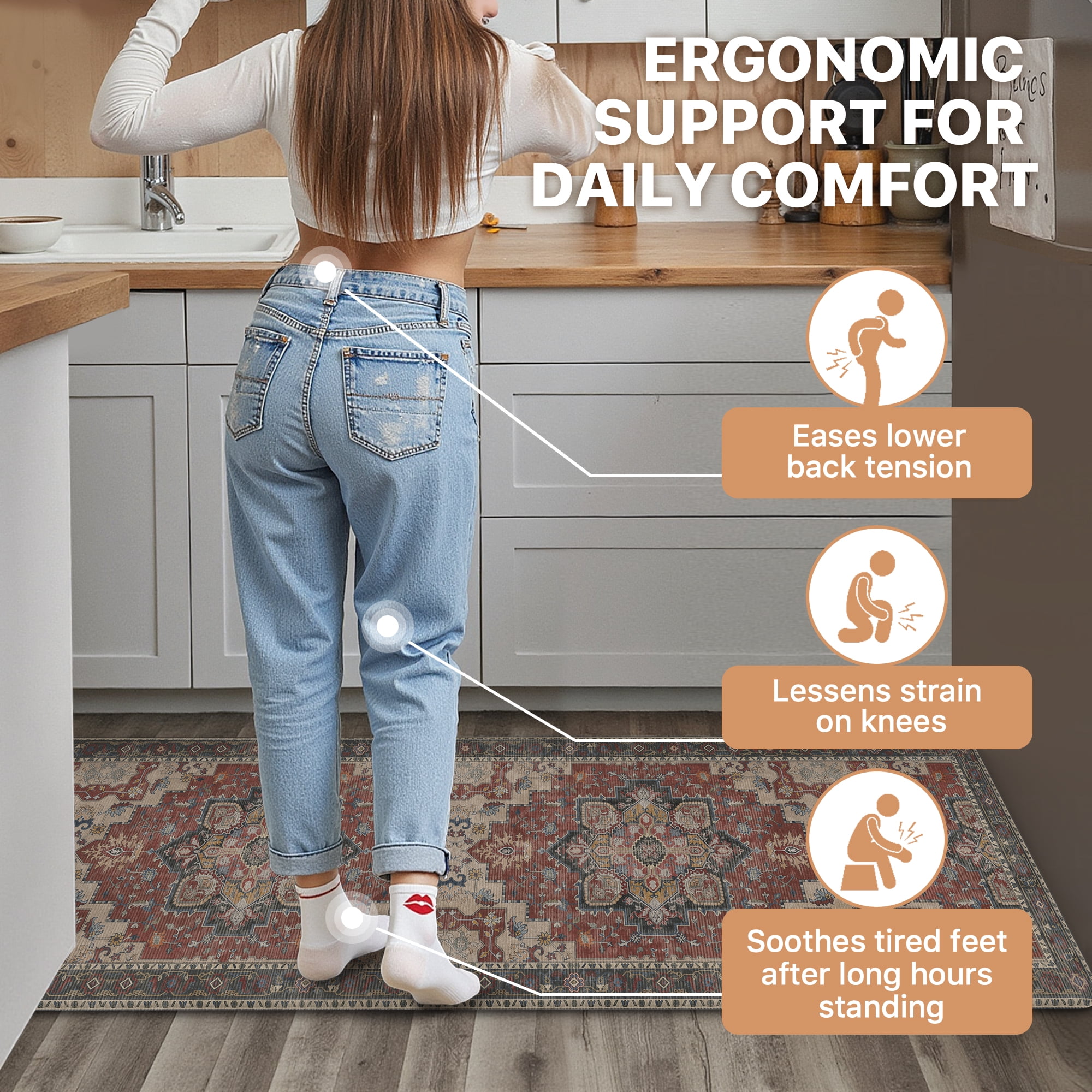 KUETH Kitchen Mats for Floor, Kitchen Rug with Anti Fatigue, Non Slip Washable Kitchen Rug, Set of 2 Kitchen Mat 17"x47"+17"x30", Runner Rug with Waterproof for Bathroon and Bedroom