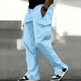 thumbnail image 3 of Men's American Style Flip-top Pocket Workwear Trousers, Side-drawstring Waist Tactical Cargo Pants for Hiking and Construction,Sky Blue,L, 3 of 5