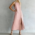 thumbnail image 5 of Guieoi Summer Dresses for Women under $10 Plus Size Decorative Button Cotton-Linen Loose-Fit Sleeveless Slit Hem Maxi Dress Pink XL, 5 of 7