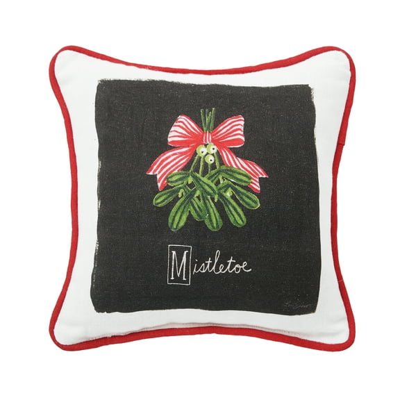 Christmas Mistletoe Alphabet 100% Cotton Printed Mini Accent Pillow 8" x 8"