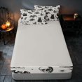 thumbnail image 4 of Homewish Halloween Skull Bat Cat Zipper Queen Comforter Set with Fitted Sheet and 2 Pillowcases, Mushroom Eye Floral Zipper Bedding Set, Black White, Gray Reversible, 4 of 7