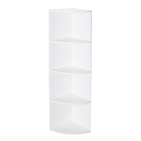 Durable 4-Tier Wooden Corner Bookshelf Perfect for Tiny Home Office Space Living Room Shelves for Bedroom Classroom and Library Shelving Needs White