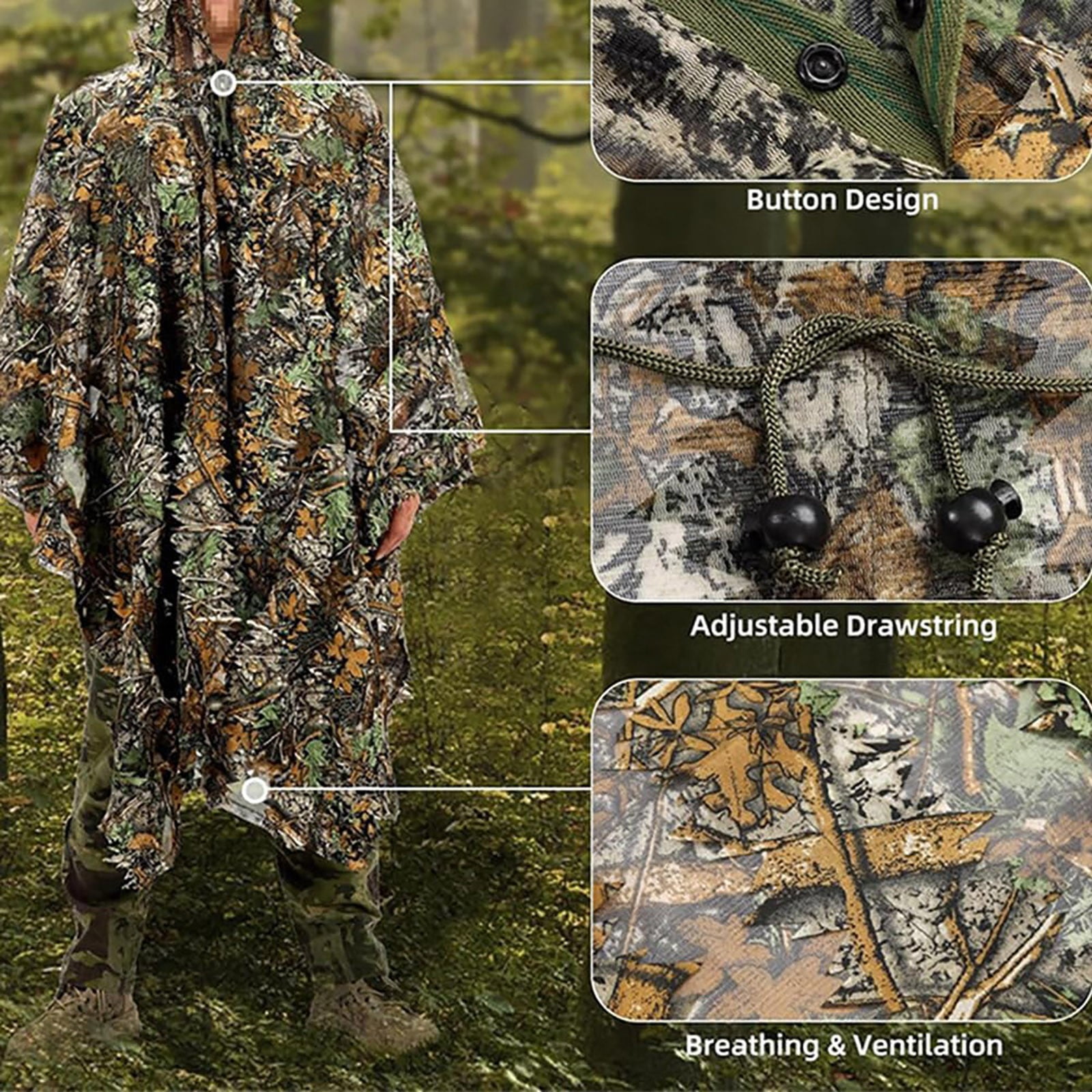 Goowood Tactical 3D Thermal Camouflage Cloak Ghillie Suit with infrared ir blocking and quick drying leafy design for hunting and outdoors