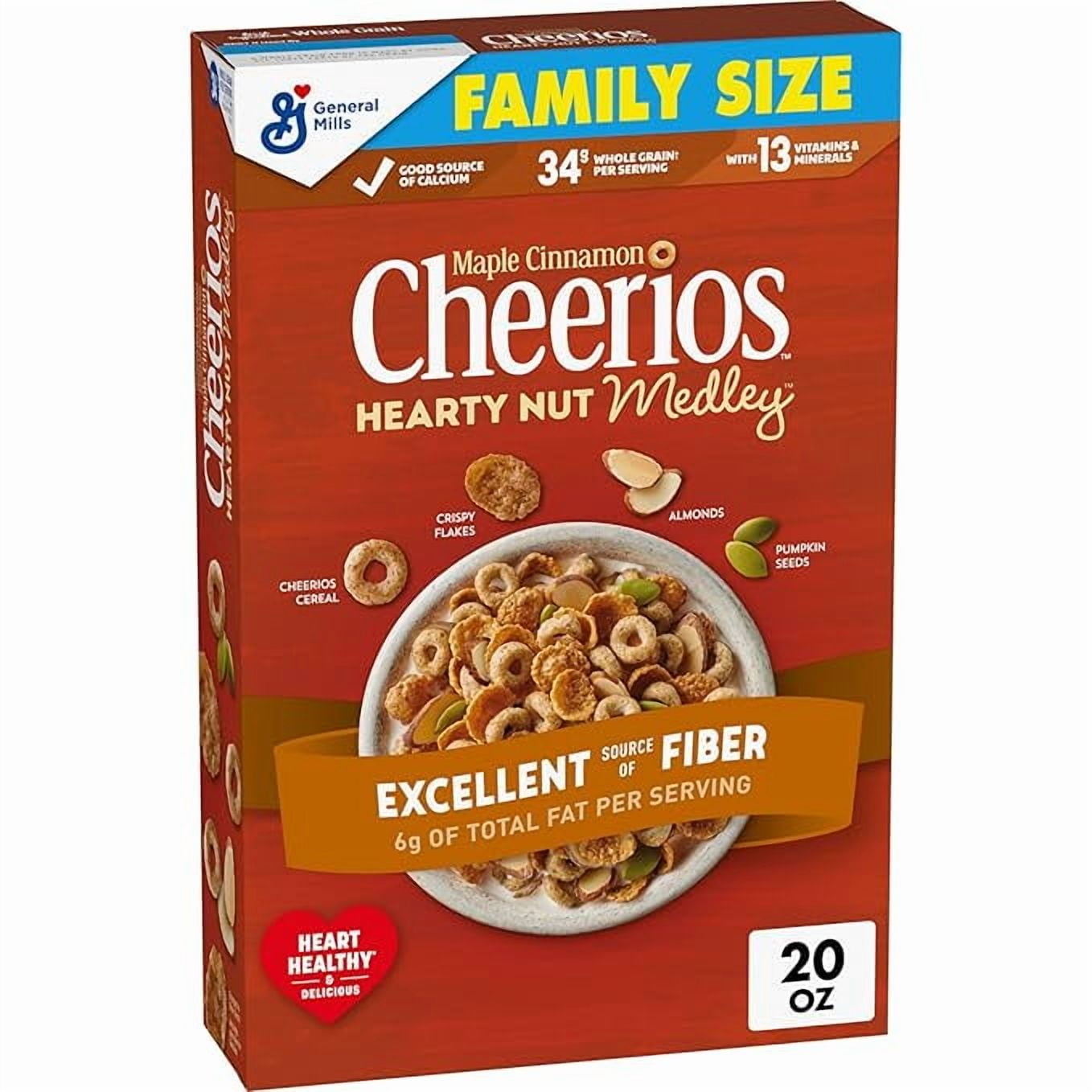 Cheerios Hearty Nut Medley Breakfast Cereal, Maple Cinnamon Flavored, Made With Whole Grain, Family Size, 20 oz
