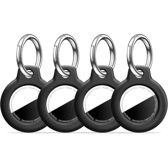 [4 Pack] for Airtag Holder Case with Keychain, Shockproof GPS Cover Anti-Scratch Key Chain, for Airtags Accessories for GPS Item Tracker Cases for Bags, Luggages, Black