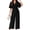 Black, variant on Summer V-neck Womens Wide Leg Jumpsuits Short Sleeve Tie Knot Front Long Romper