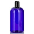 thumbnail image 2 of Cobalt Blue Plastic PET Boston Round Bottle with Black Disc Cap - 16 oz (3 Pack), 2 of 3