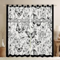 Manfei Vintage French Flower Curtains Pack of 2 (42x84 Each), Rustic Romantic Butterfly Curtains Blackout, Live Love Life Bedroom Curtains, Window Curtains Bedroom Decor