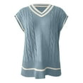 thumbnail image 5 of RMGVDSD Womens Tops V Neck Oversized Sweaters Vest Sleeveless Knit Pullover Striped Sweater Casual Tennis Top Solid Color Fashion Pullover Sweater Tops /Blue, 5 of 6