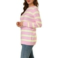 thumbnail image 4 of INSPIRE CHIC Women's Round Neck Long Sleeves Drop Shoulder Loose Striped Tunic Sweater L Pink, 4 of 9
