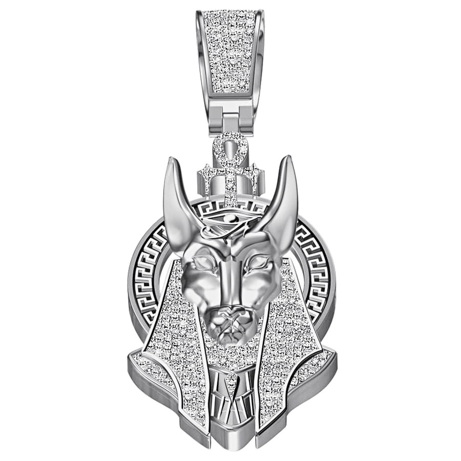Real Diamond 0.65 Ct. Egyptian God Anubis Ankh Cross Pharaoh Men's Charm Pendant