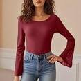 thumbnail image 2 of Women's Sexy Boat Neck Lace Sleeve Sheer Tight Fitting Blouse Top, 2 of 2