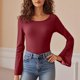 thumbnail image 2 of Blusa sexy de mujer con cuello barco y mangas de encaje - Top ajustado transparente - Poliéster - Elegante para salir por la noche - Combínalo con vaqueros - Tallas S-XXL, 2 of 8