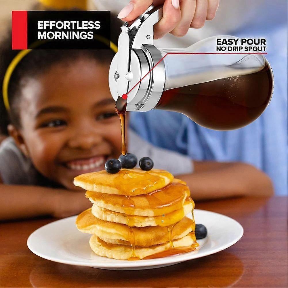 14 Oz Glass Syrup Dispenser, No Drip Glass Syrup Bottle for Maple Syrup, Honey Dispenser, Pancake Mix, or Sugar